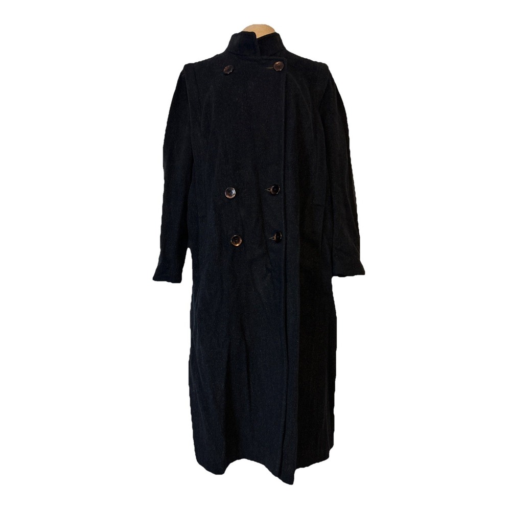 Forecaster Womens Wool Preppy Double Breasted Long Trench Coat Black Medium